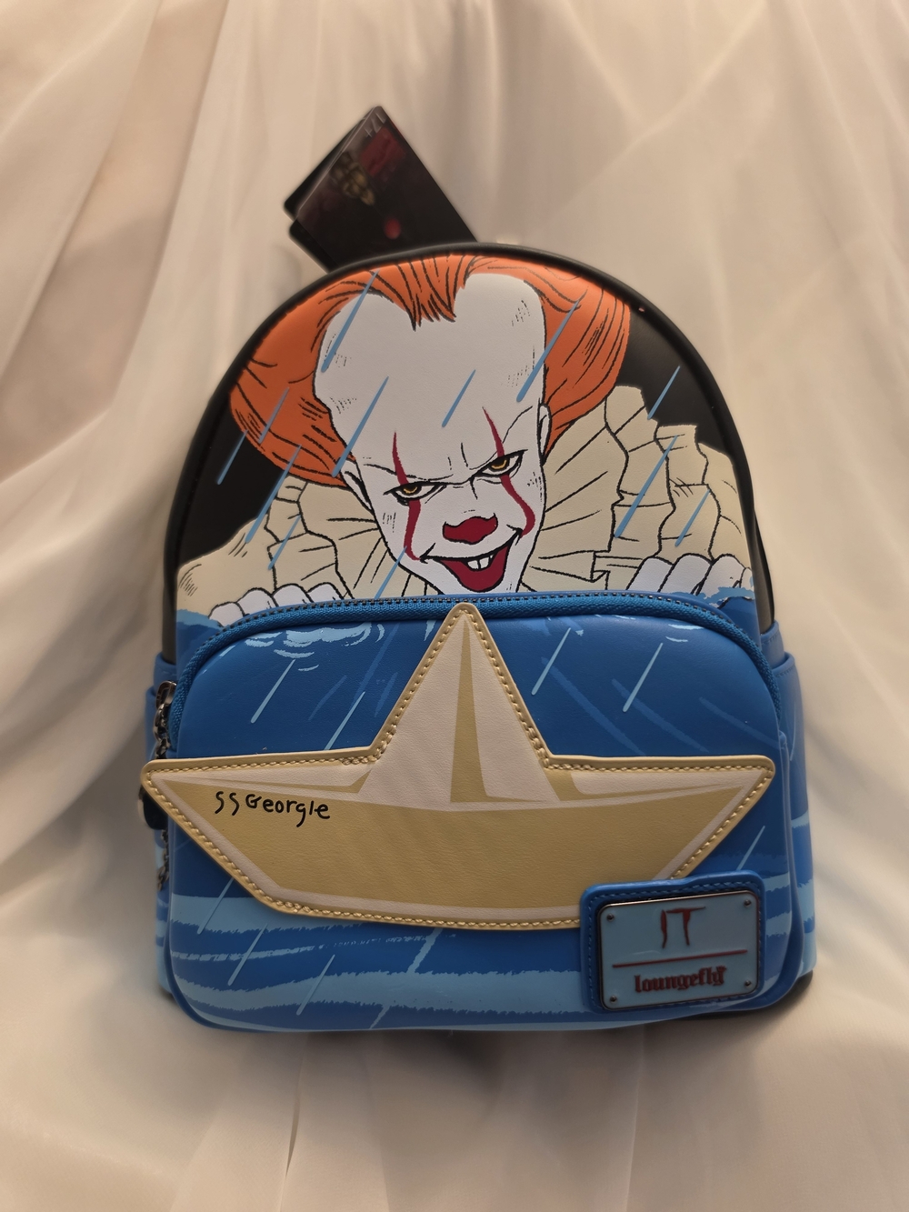 Loungefly IT Pennywise Rain SS Georgie Paper Boat Mini Backpack Glow-in-the-dark